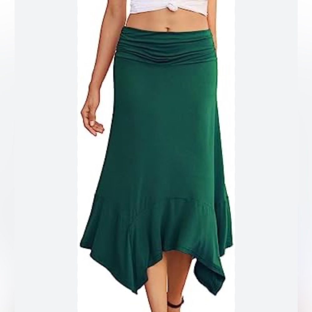 Size S - Green Asymmetrical Midi Skirt for Casual Wear
